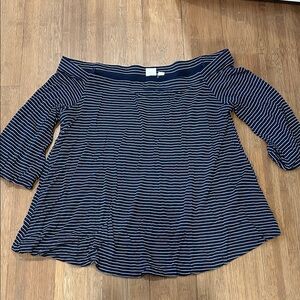 GAP Navy and White Striped Off-Shoulder Blouse
